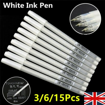 FIXTI White Gel Pens Set 3-15Pcs, 0.8mm Fine Tip Point Sketching Pen Highlight Line UK