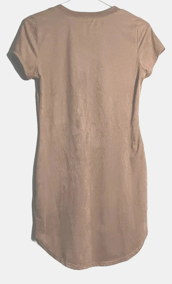 A'Gaci Dress Faux Suede Size M Dark Tan Short Sleeve Round Neck - Image 2 of 4