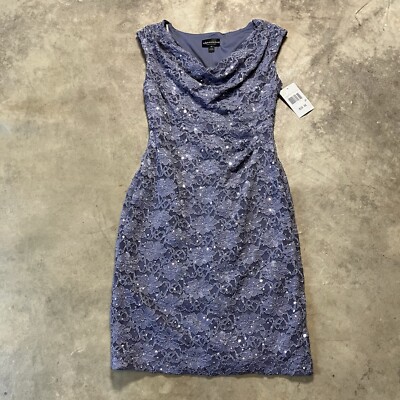 Connected Apparel Dress Womens Sz 4 Petite Purple Sparkly Floral Bodycon Stretch