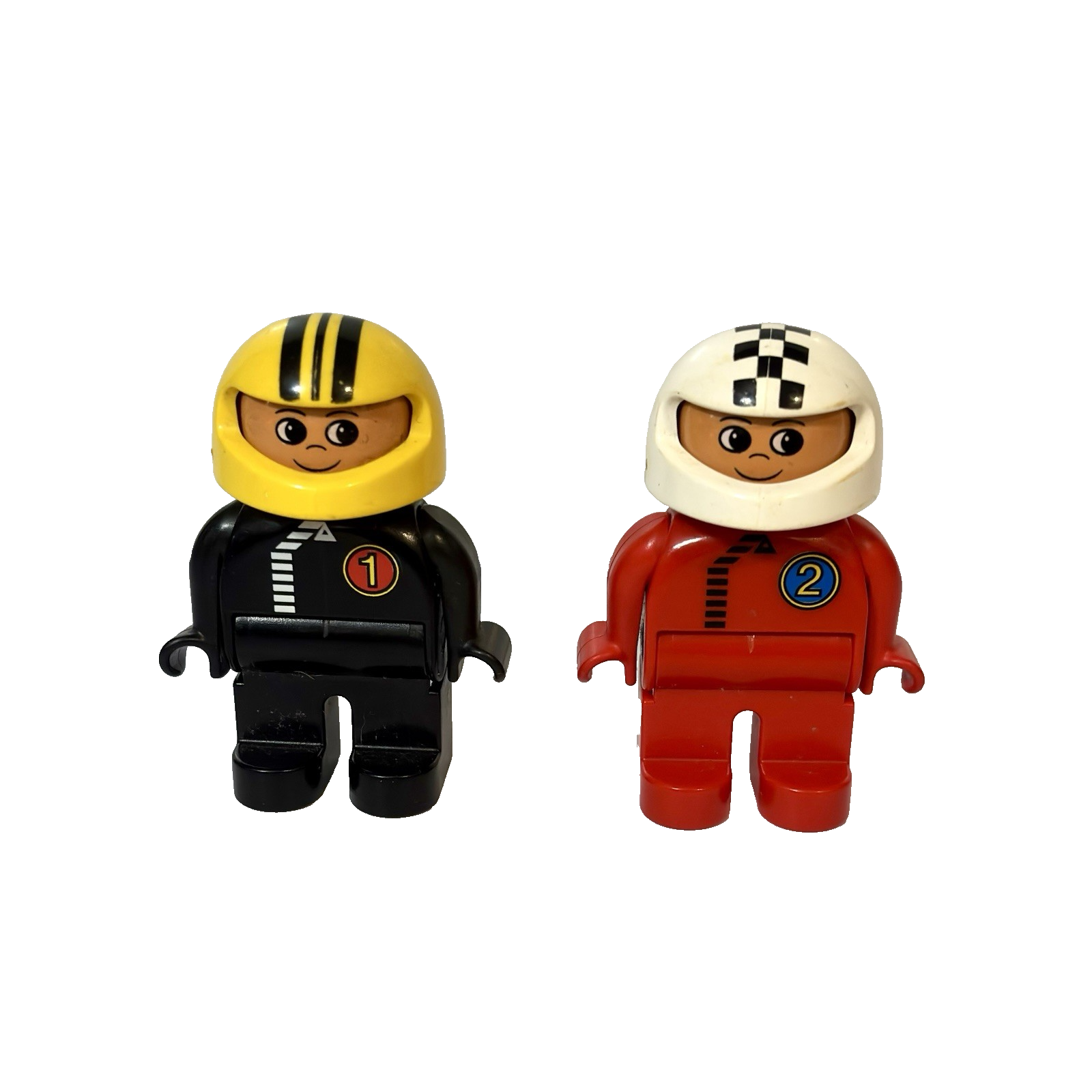LEGO Duplo Male Race Car Driver Figures Lot of 2 Yellow Black White Red