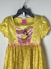 Disney Princess Belle Yellow Lace Girls Dress Size 4 Lacey Gold Overlay