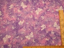 Cotton Fabric By Yard White Butterfly Butterflies Floral on Purple Pink Quilting