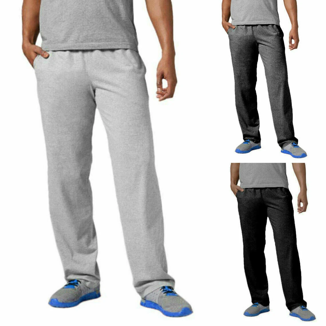 Mens Fleece Trousers Open Hem Bottoms Casual Joggers Jogging Pants Pack of 2