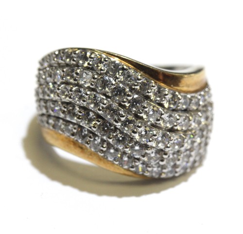 New 925 Gold Plated round CZ cubic zirconia cluster ring 8.9g 7 ladies