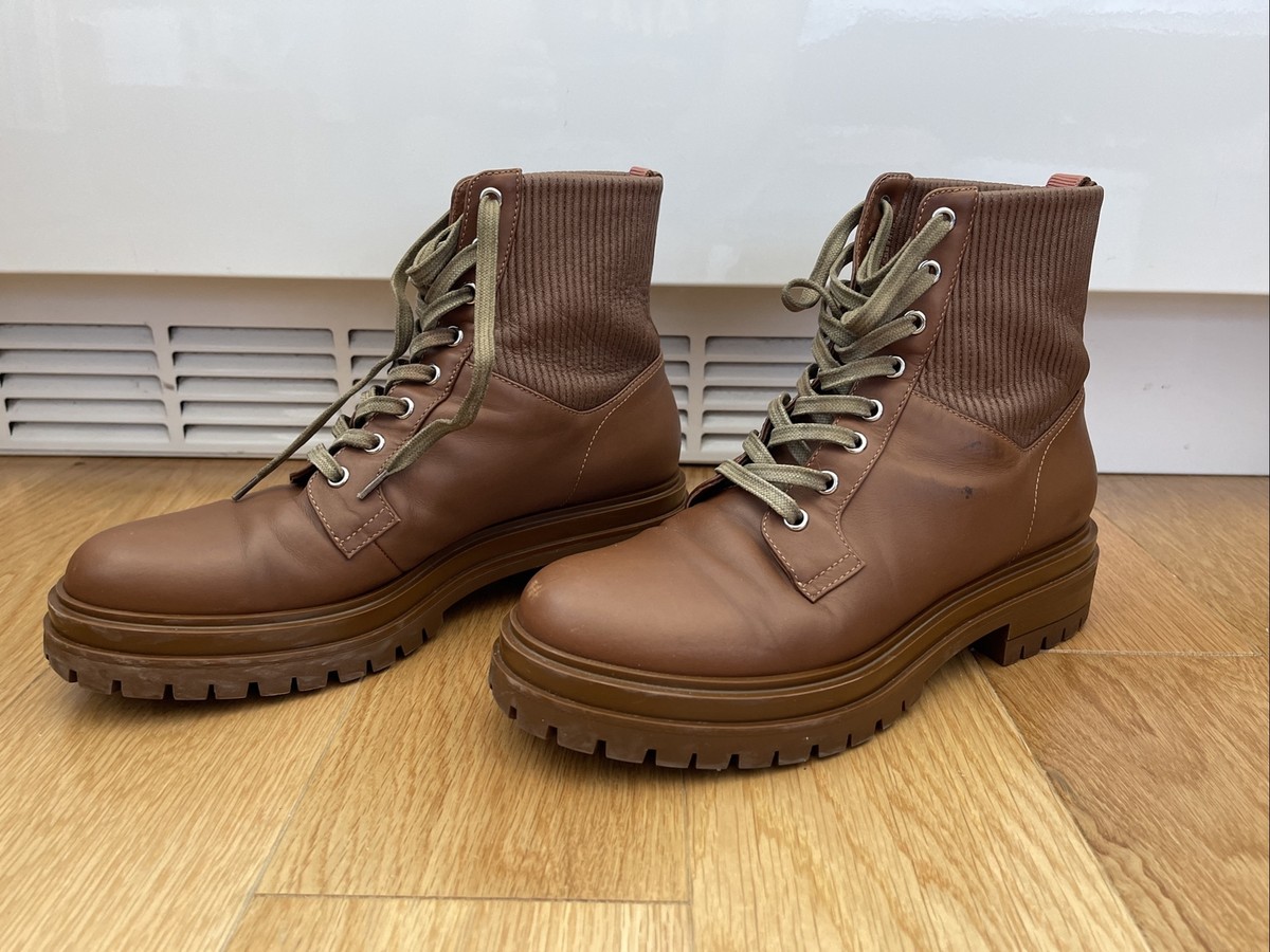 Gianvito Rossi Womens Martis 20 Ribbed Leather Combat Boots Brown Size 41 USA 11