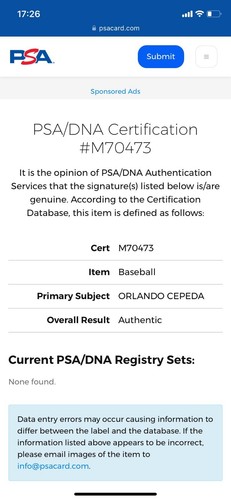 Orlando Cepeda HOF Autographed Baseball PSA/DNA - Picture 7 of 7
