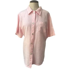 Matchpoint Linen Shirt L Pink LagenLook Short Sleeve
