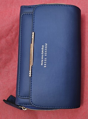 NEW- Forever Young Small Crossbody Cell Phone/Wallet Bag- Blue- Zip Clutch (Gf3)