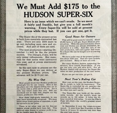 1916 Hudson Super Six Automobilia Advertisement Motor Car 9.5 x 7'' LGADYC3