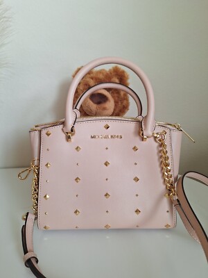 MICHAEL KORS ELLIS TAN LEATHER STUDDED SATCHEL