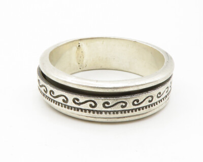 925 Sterling Silver Vintage Large Swirl Band Spinner Ring Sz