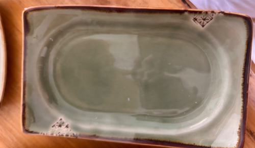 RARE Korean Set (4) Oayang GREEN Stoneware 9"x5" Plates Platters Glazed Pottery - Picture 6 of 9