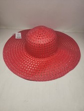 Red Foldable Ladies Wide Brim Straw Womens Beach Floppy Summer Sun Visor Hat