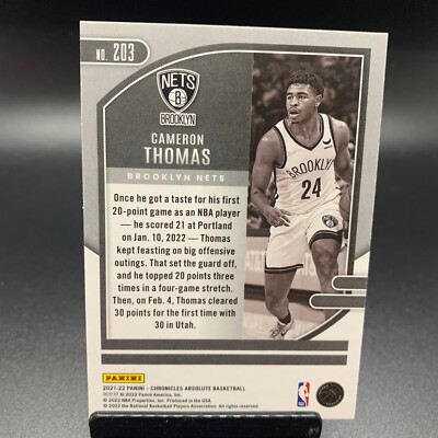 tomeページ 2021-2022 Panini Chronicles Absolute #203 Cameron Thomas Rookie RC
