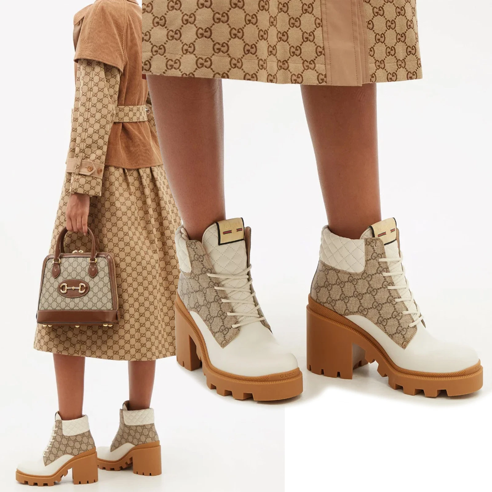 BOTTES GUCCI LOGO GG PLATEFORME BLOC TALON BOTTINES MATELASSÉES 1 38 8 US
