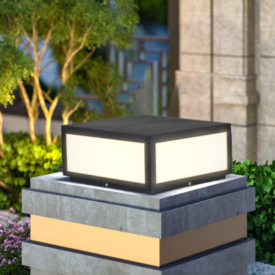 Pillar Lamp Post Light, Tempered Glass Shade，Fence Deck Cap Light Lantern Column