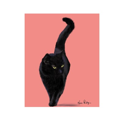 ACEO ATC Art Card Print Signed  Strut '' Pink Cat Cats Kitten Pet Animal