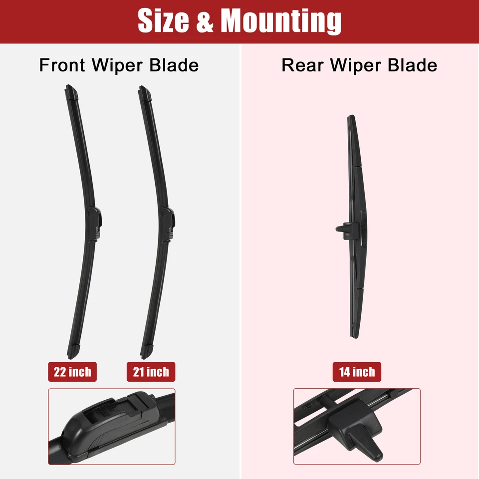 Limpiaparabrisas delantero trasero 22" 21" 14" 3 piezas para Honda Pilot 2009-2015 Foto 4 de 4
