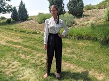 Vintage 80s/Early 90s Brown Suede Leather High Waist Tapered Leg Pleated Pants