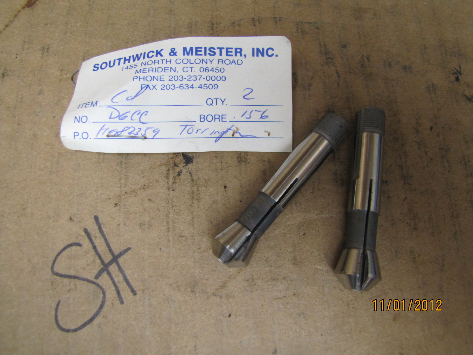 Southwick & Meister Collet S&M D6CC .156 D6CC156 .156 Bore Lot of 2 New
