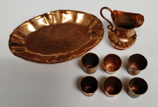 Vintage Dollhouse Copper Miniature Serving Set Tray Pitcher And Six Cups