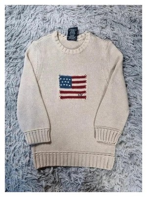 Vintage Ralph Lauren Pullover Polo Jeans Co M Flagge USA Made in Hong Kong 100% co