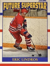 1990-91 Score # 440 Future Superstar Eric Lindros ( Rookie Card ) Near Mint RC. rookie card picture