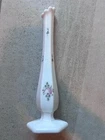 Vintage White Milk Glass Painted Floral Swung Bud Vase Vintage 9.5” Unmarked
