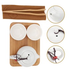 1 Set Elegant Travel Ceramic Teapot with Bamboo Handle and White Porcelain