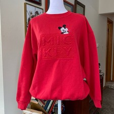 Vintage 1990s Disney Mickey Mouse Embroidered Red Crewneck Sweatshirt Large 90s