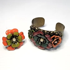 Sweet Romance OLLIPOP Camelia Enamel Multi-Color Cuff Bracelet & Ring Set Adjust