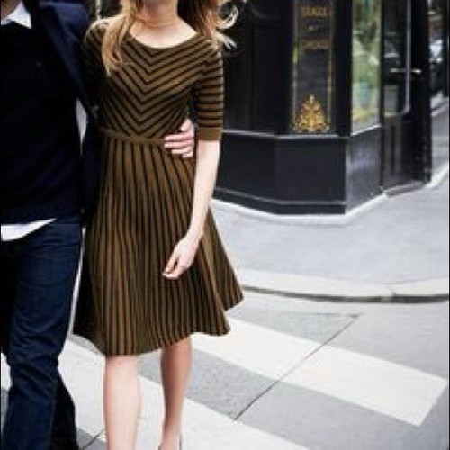 Boden womens sz 18 Long Amelie striped V-Neck Half Sleeve Fit & Flare dress wool