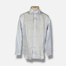 Canali Men's Blue Micro Print Linen Blend Dress Shirt Size 15