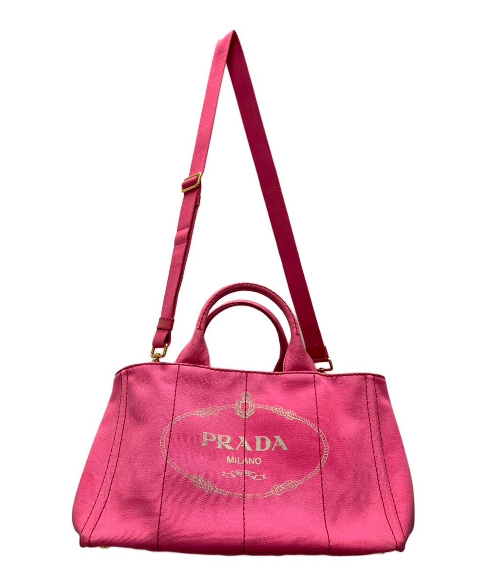 PRADA カナパ PRADA Canapa 2Way Canvas Tote Bag Pink Shoulder Handbag Strap
