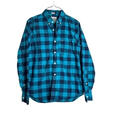 Hollister Navy Bright Blue Plaid Flannel Epic Flex Button Down Shirt Size SMALL