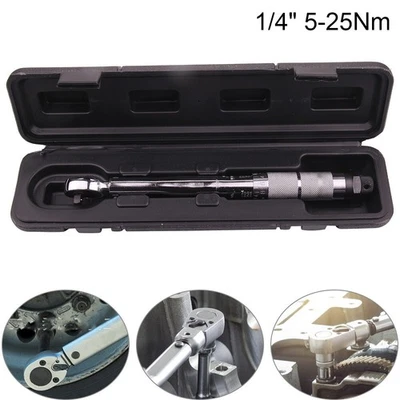 1/4" Adjustable Torque Wrench 5-25Nm Square Hand Ratchet Spanner Tool with Case - Image 1 of 4