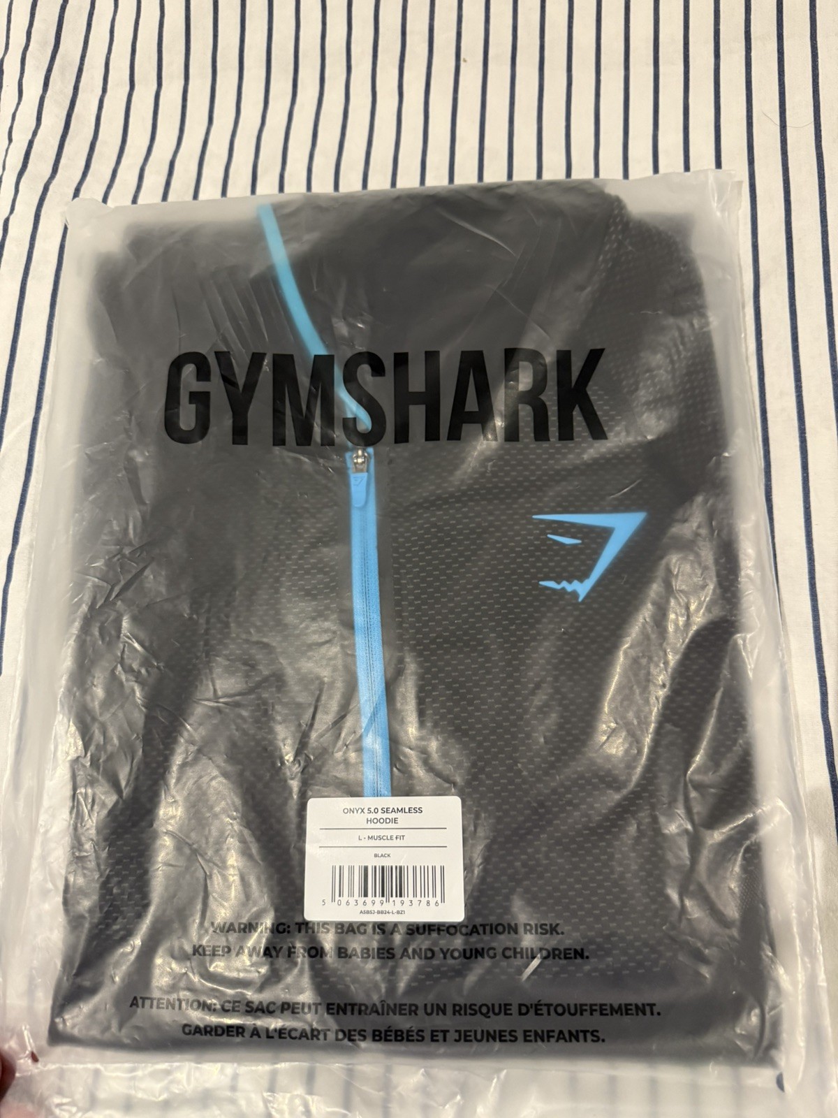 Gymshark Onyx 5.0 V5 Seamless Hoodie Black Onyx Grey Blue - Large L