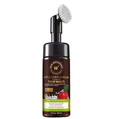 WOW Skin Science Apple Cider Vinegar Foam Exfoliating Face Wash & Brush 5.07 oz