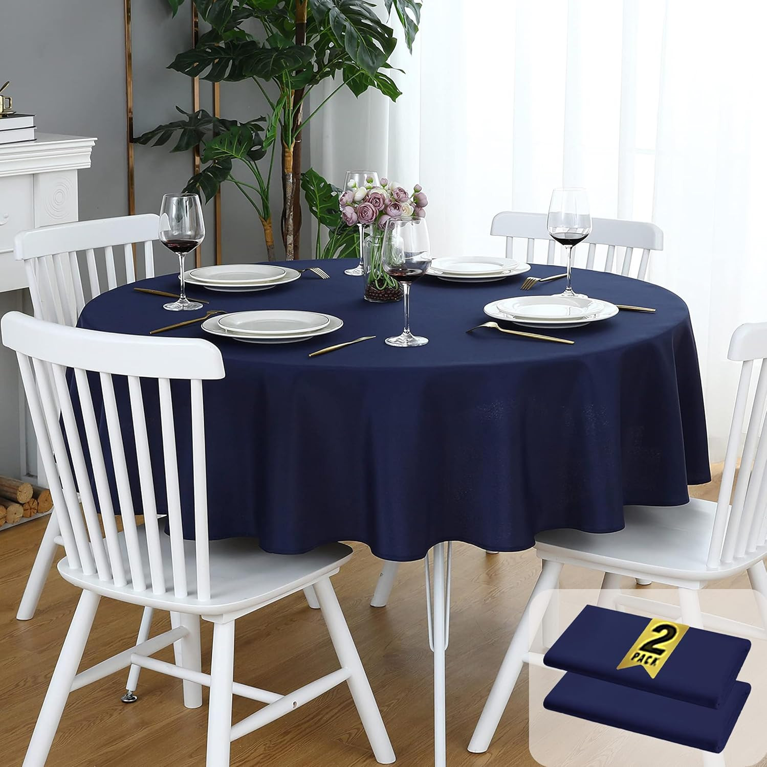 2 Pack Navy Blue Rectangle Tablecloth - 54 X 54 Inch Wrinkle Free Waterproof Pol
