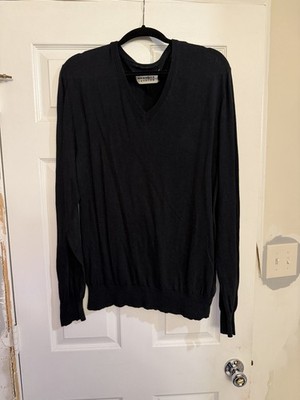 Maison Margiela Men s V-Neck Sweater X-Large Black Lightweight Cotton Cashmere