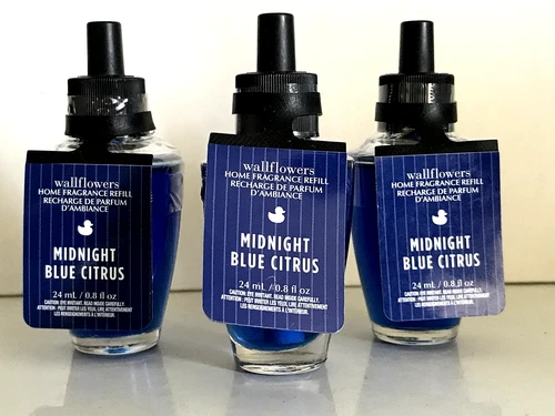 MIDNIGHT BLUE CITRUS WALLFLOWER FRAGRANCE REFILL BULBS BATH BODY WORKS 3-PACK