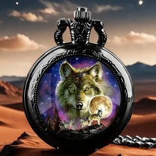 1pc Wolf Moon Fashionable and Colorful Quartz Pocket Watch, Unique