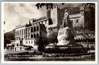 Antique RPPC Postcard Prince's Palace Of Monaco and Statue Monaco 1910s