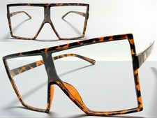 Oversized Modern Retro Shield Clear Lens EYE GLASSES X-Large Huge Tortoise Frame