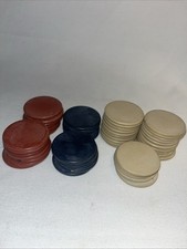 Vtg Catalin Sold Bakelite Poker Chips Red  Blue  White 51 Total