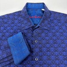 Robert Graham Medium Blue Diamond Pattern Flip Cuff Long Sleeve Button Up Shirt