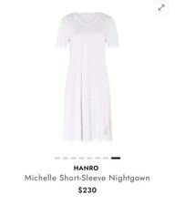 HANRO Michelle women's white Supima cotton short sleeve nightgown XS - Orig 230