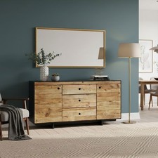 DecHome Madia Vintage 3 Cassetti e 2 Ante Legno di Pino 150x76h cm Marrone