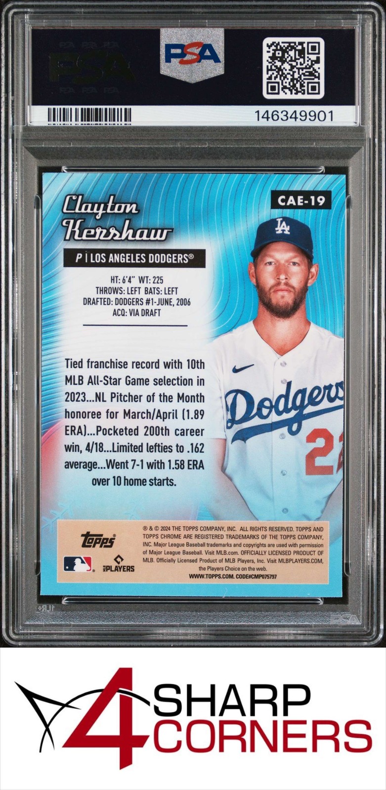 2024 TOPPS CHROME ALL ETCH #CAE19 CLAYTON KERSHAW PSA 10 view 2