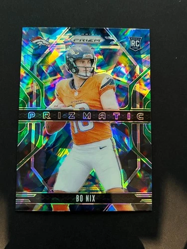 2024 Panini Prizm Bo Nix Green Cracked Ice Prizmatic Denver Broncos Rookie RC